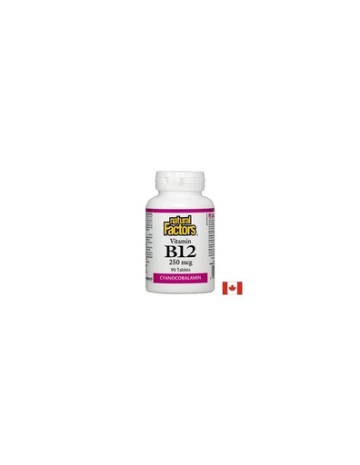 [1240 NF] Vitamin B12/ Витамин В12 (цианокобаламин) 250 mcg х 90 таблетки Natural Factors