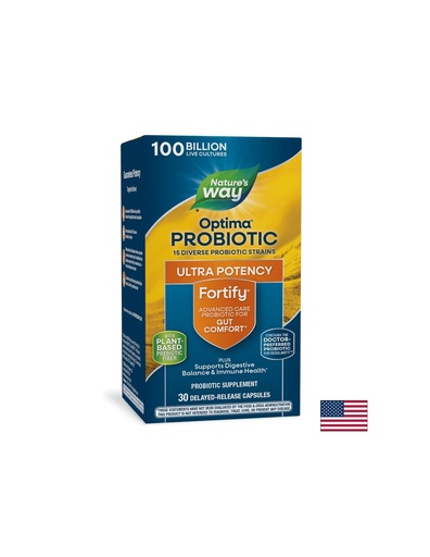 [15784] Fortify™ Optima Advanced Care Probiotic - Фортифай Оптима пробиотик + пребиотици, 100 милиарда активни пробиотици, 30 капсули Nature’s Way