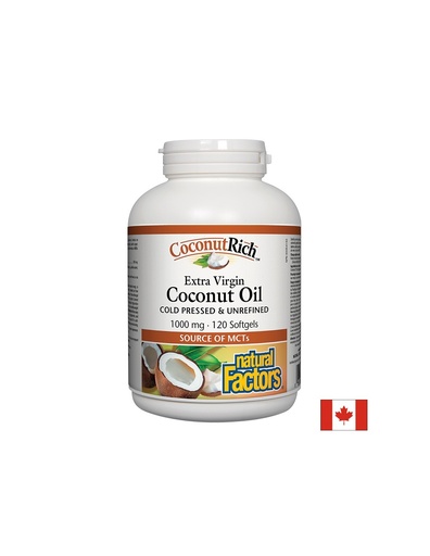 [4547 NF] CoconutRich™ Coconut Oil Extra Virgin / Кокосово масло 1000 mg x 120 софтгел капсули Natural Factors