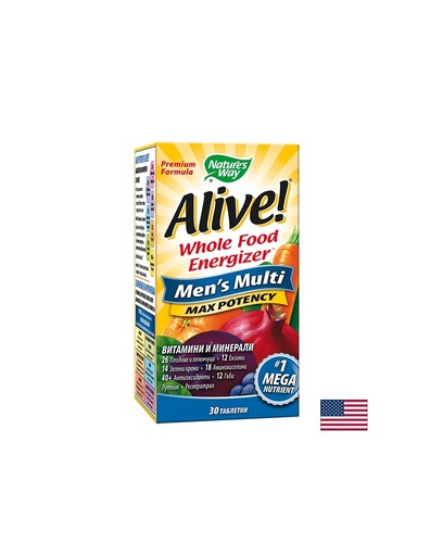 [12063] Alive! Men's Multi Max Potency / Алайв! Мултивитамини за мъже x 30 таблетки Nature’s Way