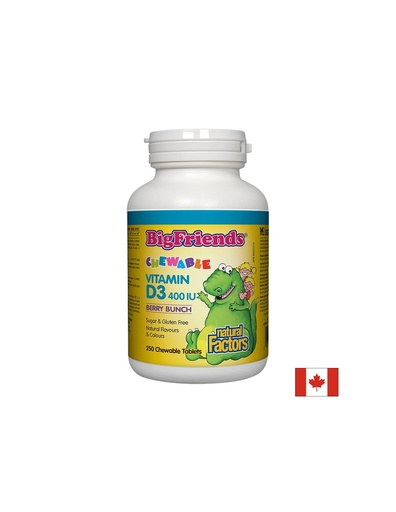 [1546 NF] Vitamin D3 Big Friends®/ Витамин D3 за деца 400 IU х 250 дъвчащи таблетки с вкус горски плодове Natural Factors