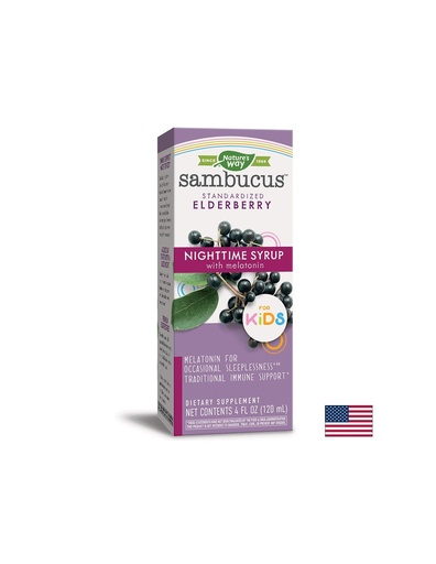 [12822 ST] Сироп за деца с черен бъз и мелатонин - За силен имунитет и добър сън - Sambucus NightTime Syrup for Kids, 120 ml Nature’s Way