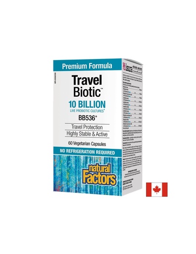 [1812 NF] Travel Biotic™ BB536® - Пробиотик (подкрепа при далечни пътувания), 10 млрд. активни пробиотици, 60 капсули Natural Factors