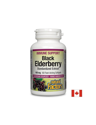 [4706 NF] Black Elderberry Standardized Extract / Черен бъз /Стандартизиран екстракт/, 100 mg, 60 бързоусвоими софтгел капсули Natural Factors
