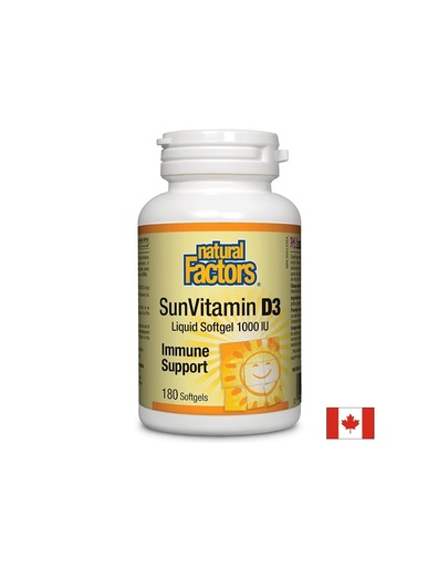 [1054 NF] SunVitamin D3 1000 IU, Витамин D3 1000 IU, 180 софтгел капсули Natural Factors