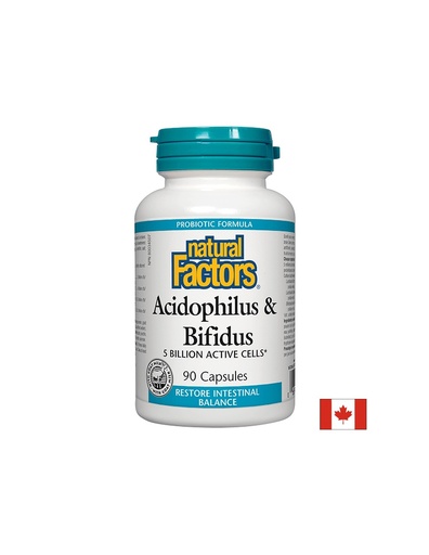 [1800 NF] Acidophilus & Bifidus 5 Billion Active Cells / Ацидофилус бифидус, 5 милиарда активни пробиотици, 90 капсули Natural Factors