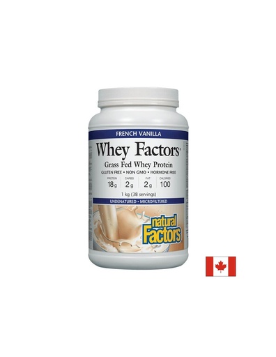 [2926 NF] Whey Factors® Grass Fed Whey Protein - Суроватъчен протеин изолат с вкус на ванилия, 1 kg прах Natural Factors