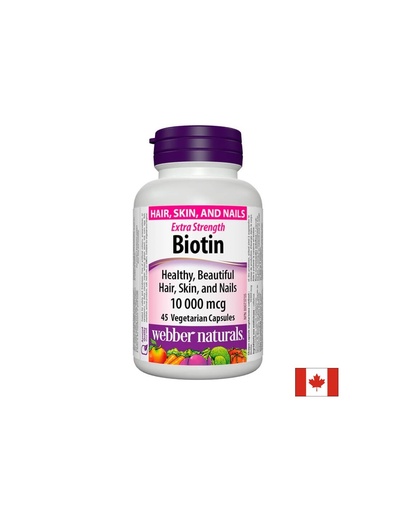 [3293 WN] Biotin Extra Strength / Биотин екстра сила, 10000 mcg, 45 капсули Webber Naturals