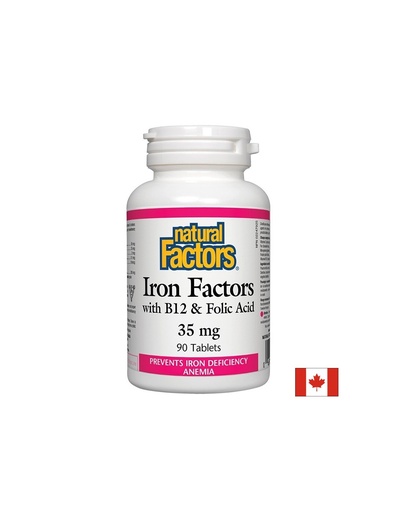 [1646 NF] Iron Factors® - Желязо с витамин В12 и фолиева киселина, 90 таблетки Natural Factors