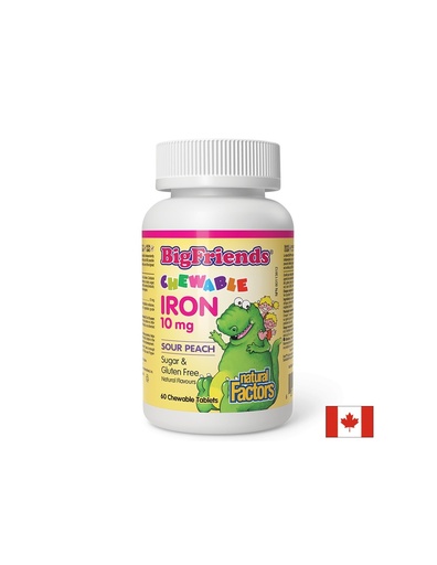 [1639 NF] Желязо за деца - Big Friends®, 10 mg, 60 дъвчащи таблетки, с вкус на праскова Natural Factors