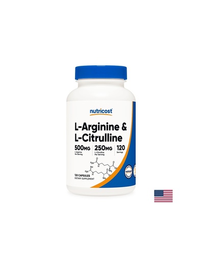 [67124 (288101) NC] Тонус и енергия - Л-Аргинин + Л-Цитрулин  (L-Arginine + L-Citrulline), 550 mg + 250 mg/120 капсули Nutricost