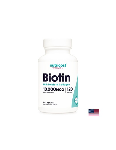 [74643 (482101) NC] Коса, кожа, нокти - Биотин с Фолат и Колаген, 120 капсули Nutricost