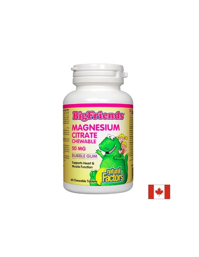 [1648 NF] Magnesium Citrate Big Friends - Магнезий (цитрат) за деца 50 mg, 60 дъвчащи таблетки с вкус на дъвка Natural Factors