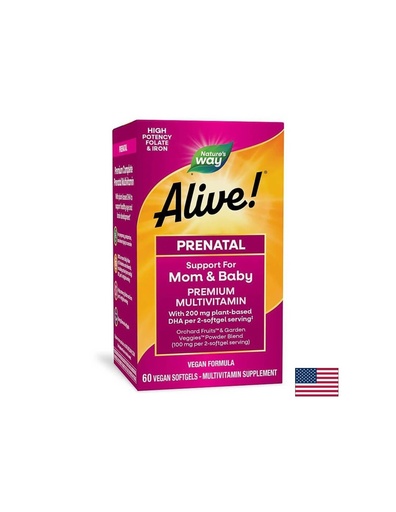 [11209] Alive! - Алайв Премиум мултивитамини за бременни с растителна DHA, 60 софтгел капсули Nature’s Way